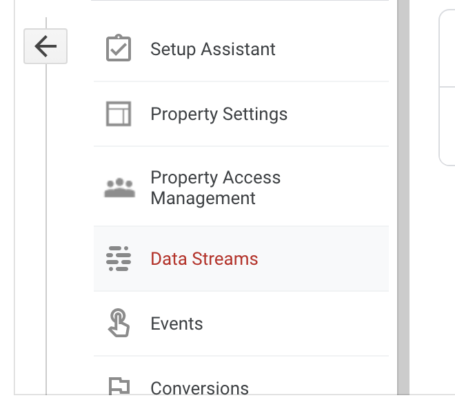 Click Data Streams to select your GA4 property